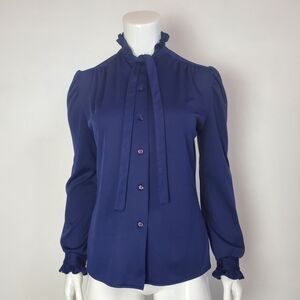 Vintage 70s/80s Dutchmaid Navy Blue Button-Up Blouse